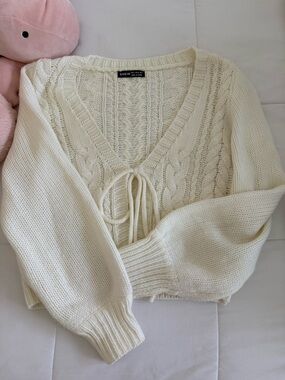 SHEIN Cream Tie-Front Cardigan